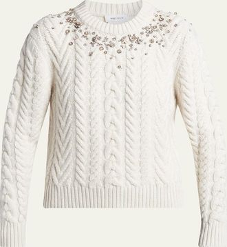 Alexander McQueen Crystal Cashmere Cable Crewneck Sweater