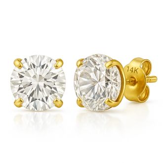 MAX + STONE 14k Yellow or White Gold Solitaire Round Cubic Zirconia Stud Earrings 3.5mmto8mm