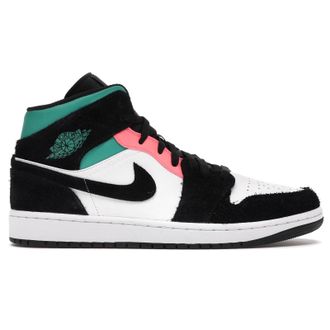 Nike Jordan Jordan 1 Mid SE Leather Mens Lace Up Trainers - White Hot Punch Black - Size:UK 10.5