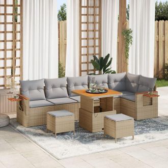 vidaXL Conjunto De Sof&aacute; De Jard&iacute;n Con Coj&iacute;n Beige Polirat&aacute;n Vidaxl