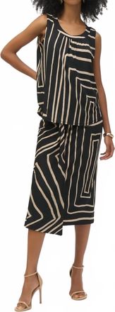 Joseph Ribkoff Silky Knit Geometric Print Sleeveless Top In Black/beige