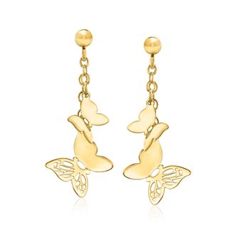 Ross-Simons Italian 10kt Yellow Gold Butterfly Drop Earrings