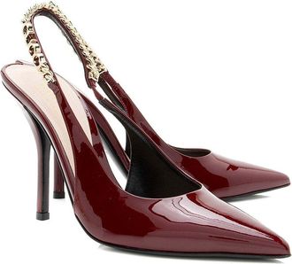 Gucci Womens Leather Chain Logo Signoria Slingback Pump (Authentic Pre-Loved)