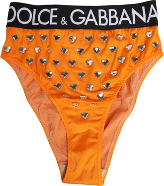 Dolce & Gabbana Orange Crystal High Waist Brief Panty Womens Underwear