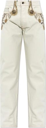 Versace Geborduurde Straight Jeans - Heren - Regular Fit Jeans - Beige - W32 - Katoen - Jeans