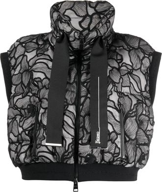 Herno lace-embellished quilted cropped gilet - women - Polyester/Polyamide/Polyester/Polyamide/Elastane/Viscose/Metallic Fibre/Goose Feather/Goos