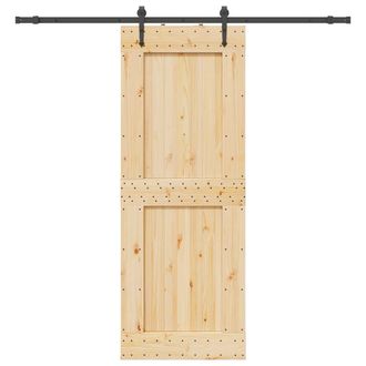 Berkfield Home Sliding Door with Hardware Set 85x210 cm Solid Wood Pine in Brown