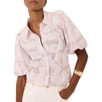 Mint Velvet Cotton Jacquard Shirt in Neutral at Nordstrom, Size X-Large