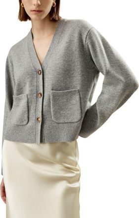 LilySilk Cropped Wool-Cashmere Blend Cardigan Sweater for Women in Mixed Gray at Nordstrom, Size X-Large