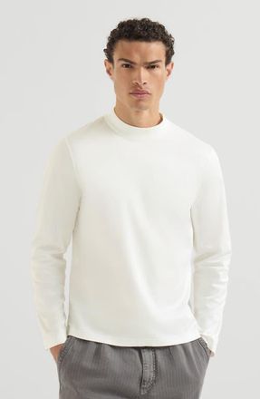 Brunello Cucinelli Cotton jersey long sleeve mock neck T-shirt in Off-White at Nordstrom, Size Xxx-Large