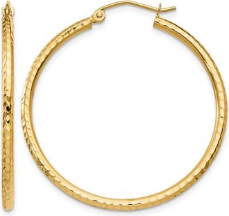 Diamond2Deal 14k Gold Diamond-cut 2x35mm Round Tube Hoop Earrings