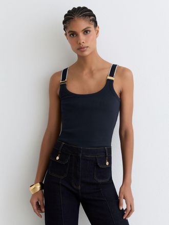 Reiss Navy & white Stretch-cotton Hardware-detail Vest, XL