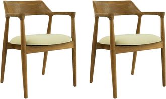 Vente-Unique Juego de 2 sillas con brazos de teca y tela - Natural y crema - SOUADY