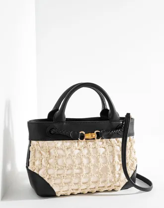 Talbots Knotted Cord Satchel - Black/Oat - 001 Talbots
