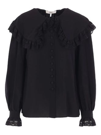Chloé lace-trimmed ruffled top - women - Silk/Cotton/Polyamide - 38 - Black