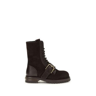 Dolce & Gabbana Black Calf Leather Bos Taurus Lace-Up Womens Boots