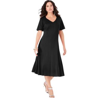 Roaman's Ponte Flared Dress in Black at Nordstrom, Size 32