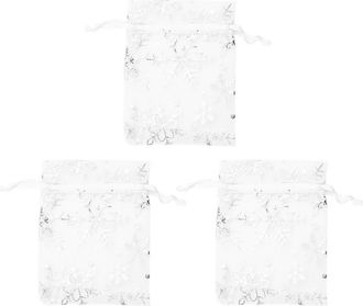 OEM 300 Bolsitas De Organza Con Cord&oacute;n Para Regalos De Boda, Ideales Para Joyas, Con Estampado De Copos De Nieve En Blanco Y Plateado. Bolsas Transparente