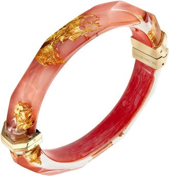 Gold & Honey Womens Thin Faceted Lucite Bangles In Living Coral Gold Leaf