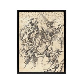 Artery8 Schongauer Temptation Saint Anthony Framed Canvas Wall Art Print in Beige | Size: W24 x H32