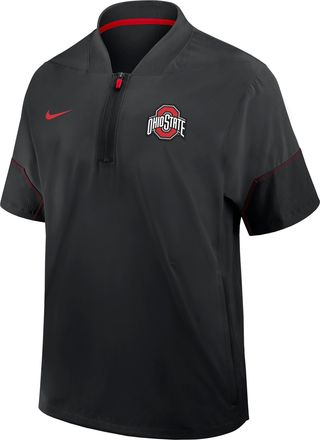 Nike Ohio State Sideline Coach Nike Mens College 1/2-Zip Short-Sleeve Hooded Jacket in Black | 03BO053YOH-6XU