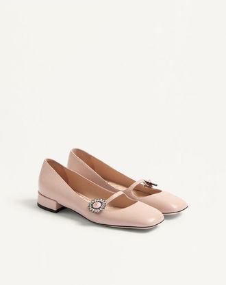 Valentino Garavani Ballerina Mary-Jane Preshoes In Capretto Con Bottone Gioiello 20Mm Donna WATER ROSE/CRYSTAL/ROSA 35.5