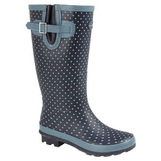 StormWells Dotty Ladies Rubber Wellington Boots Pale Blue Polka Dot/Navy UK 3