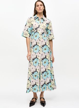 Ganni Floral Printed Cotton Long Shirt Dress Size 10 Womens