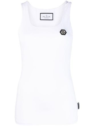 Philipp Plein logo-patch tank top - women - Cotton - S - White