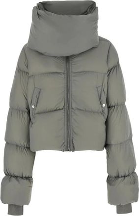 Rick Owens Funnel Neck Jacket - Dames - Gewatteerde jassen - Grijs - XS - Leer - Jassen