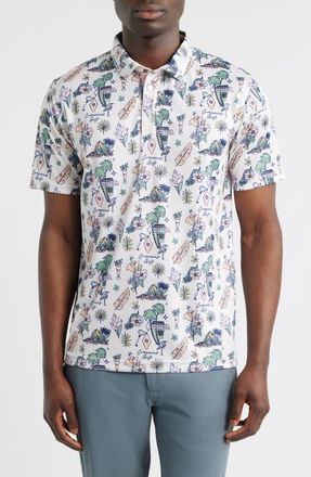 Swannies Oasis Tropical Icons Print Performance Golf Polo in Vintage White at Nordstrom, Size Xx-Large