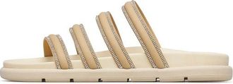 Loriblu Platte gestreepte sandalen van kalfsleer - Dames - Sandalen - Beige - 39 EU - Leer - Schoenen
