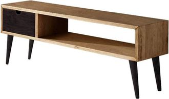 HOGAR 24 Mueble tv escandinavo encerado y negro madera maciza pino natural