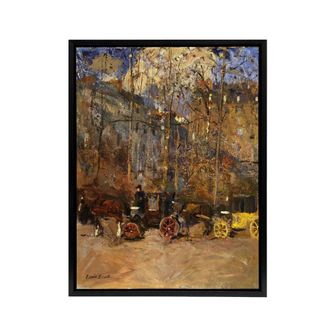 Artery8 Frank Edwin Scott Horse Drawn Carriages Cabs Framed Canvas Art Print in Brown | Size: W24 x H32