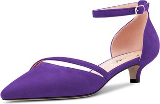 Castamere Women Low Kitten Heel Close Pointed Pumps Court Shoe Ankle Strap Two-Piece Buckle Wedding Party Sexy Dress Shoes 3.5 CM Heels Purple 7 UK