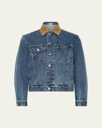 J.W.Anderson Mens Corduroy-Collar Twisted Pocket Denim Jacket