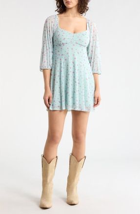 Abound Puff Sleeve Mesh Minidress in Green- Pink Maisie Ditsy at Nordstrom Rack, Size X-Small