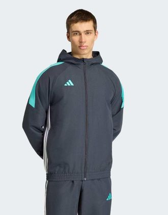adidas Tiro 26 Essentials - Felpa con cappuccio in tessuto grigio notte/mint rush/bianco