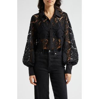 L'agence Odelia Allover Lace Crop Button-Up Shirt in Black at Nordstrom Rack, Size Xx-Small