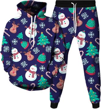 Generic Christmas Men Ugly Tracksuit Sets Santa Claus 2 Piece Set Pullover Hoodie and Sweatpants Jogging Suit Tracksuits