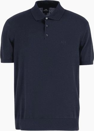 A|X Armani Exchange Mens Regular Fit Embroidered Logo Knitted Navy Polo Shirt - Size: 42