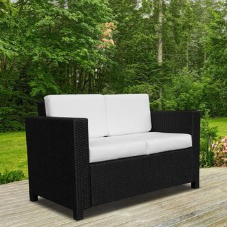 OUTSUNNY Rattan Wicker 2-seat Sofa Loveseat Padded Garden Furniture Black