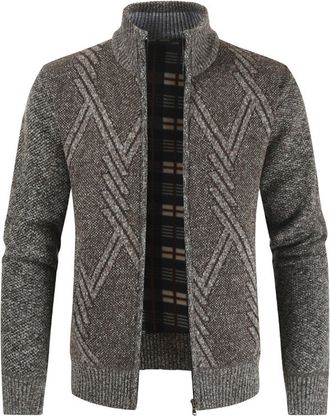 Generic Mens Knitted Cardigan Thick Sweater Thick Knitted Zipper Pattern Cardigan Sweater Full Zip Long Sleeve Knitted Wool Jacket Cardigan Unisex Handmade Wa