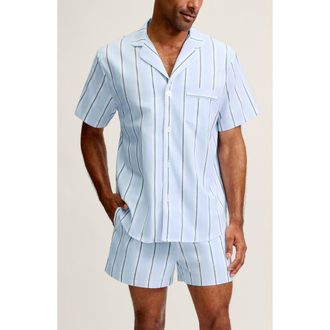 Petite Plume Classic Stripe Cotton Twill Short Pajamas in Blue at Nordstrom, Size X-Large