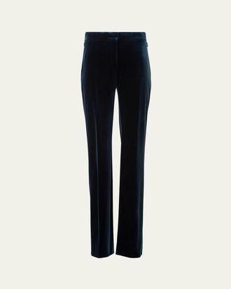 Akris Carl Techno Velvet Stretch Straight-Leg Pants