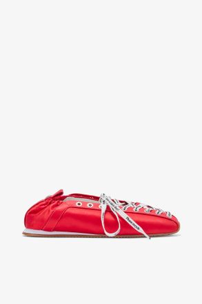Ganni Sporty Ballerina in Red Satin - Size 37 Goji Berry