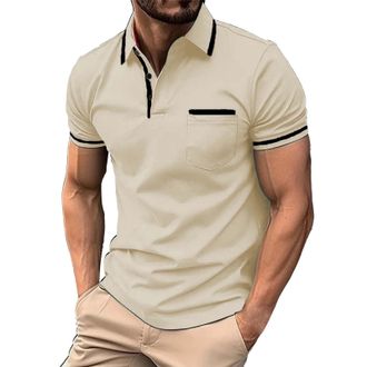 Generic FNKDOR Mens Polo Shirts Stripe Contrasting Design T-Shirts Golf Shirts Short Sleeve Solid Color Lapel Tee Tops Button Down Doll Collar Casual Business