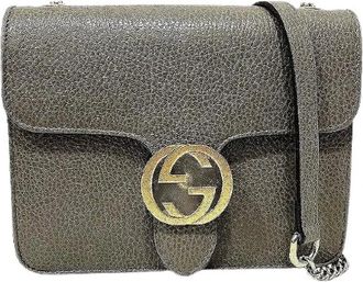 Gucci Pre-owned Cross Body Bags, female, Gray, Size: ONE SIZE Pre-owned Interlocking G Leather Shoulder Bag