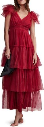 Mint Velvet Tulle Ruffle Maxi Dress in Red at Nordstrom, Size 8