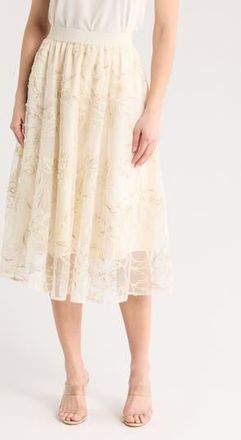 Adrianna Papell Chiffon Overlay Midi Skirt in Ivory Embossed Floral at Nordstrom Rack, Size X-Large
